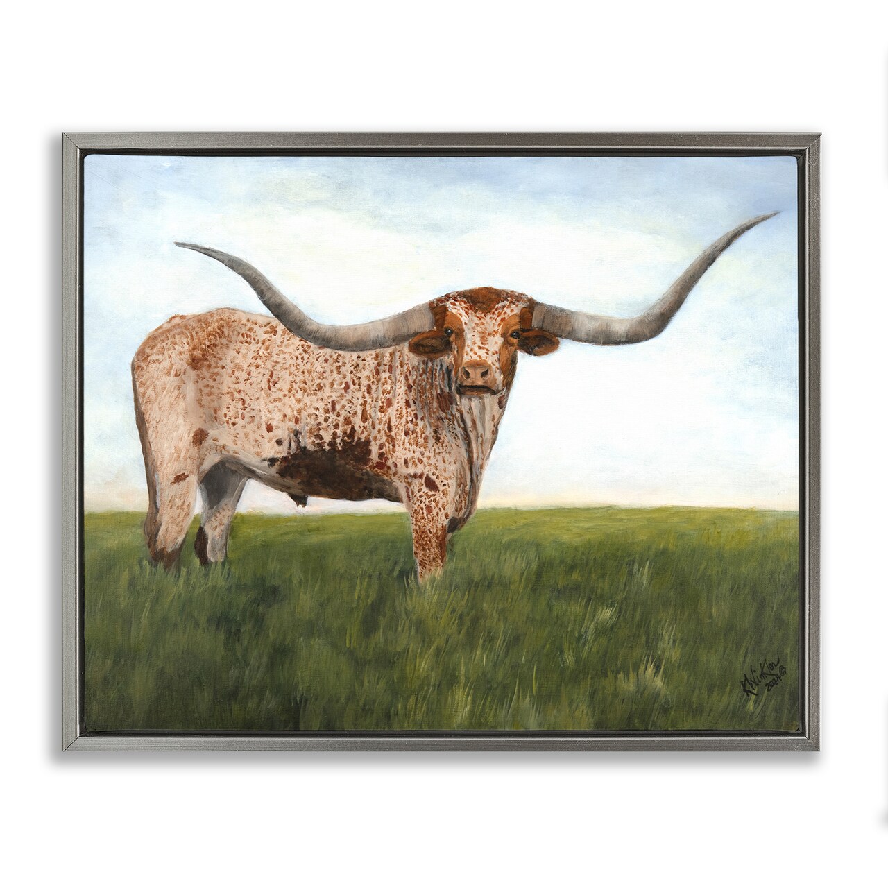 Stupell Industries Beautiful Horns Cattle Floating Frame By Kathy Winkler 